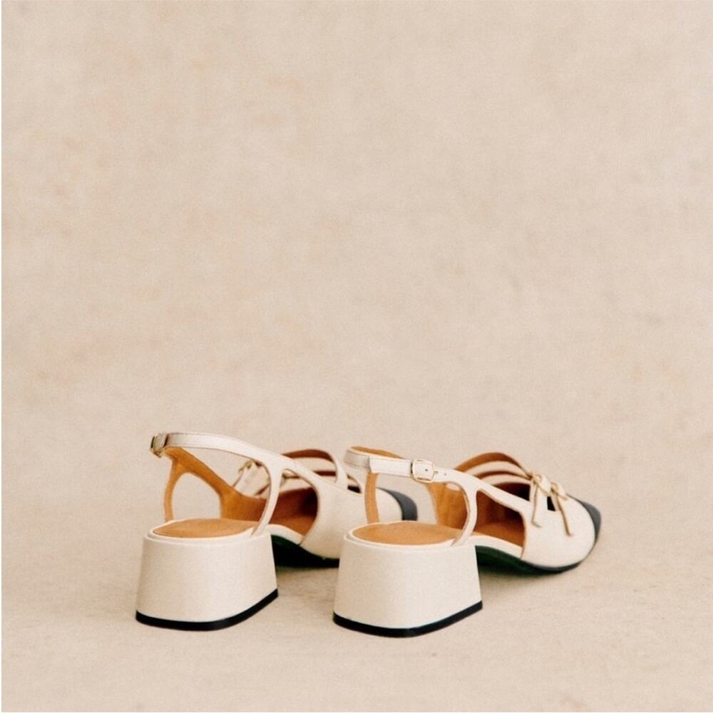 NWB Sezane PAULA BABIES Ecru white Black toe mid-height heels 38 - Picture 11 of 15